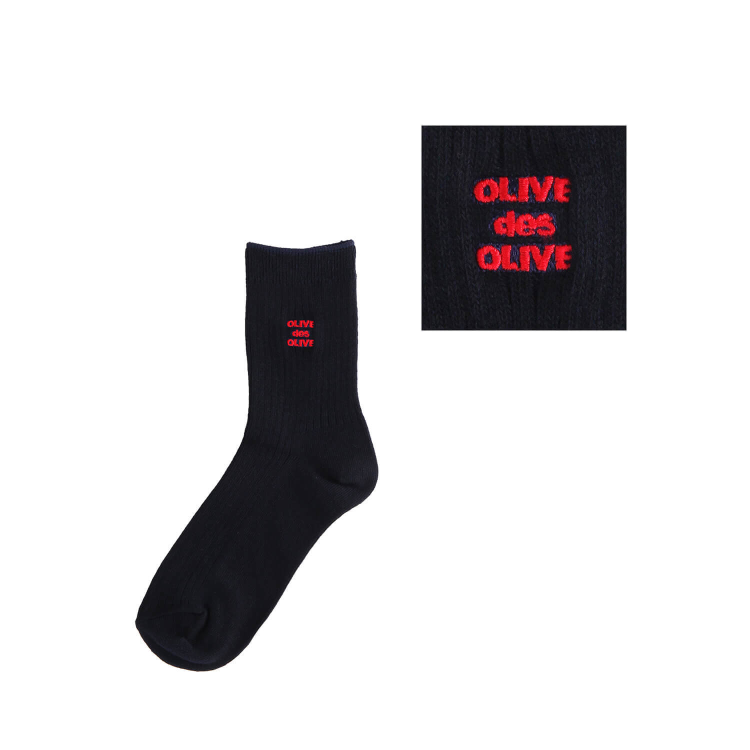 OLIVE des OLIVEのポップなロゴ刺繍入りのレギュラーソックス。刺繍カラー-15赤