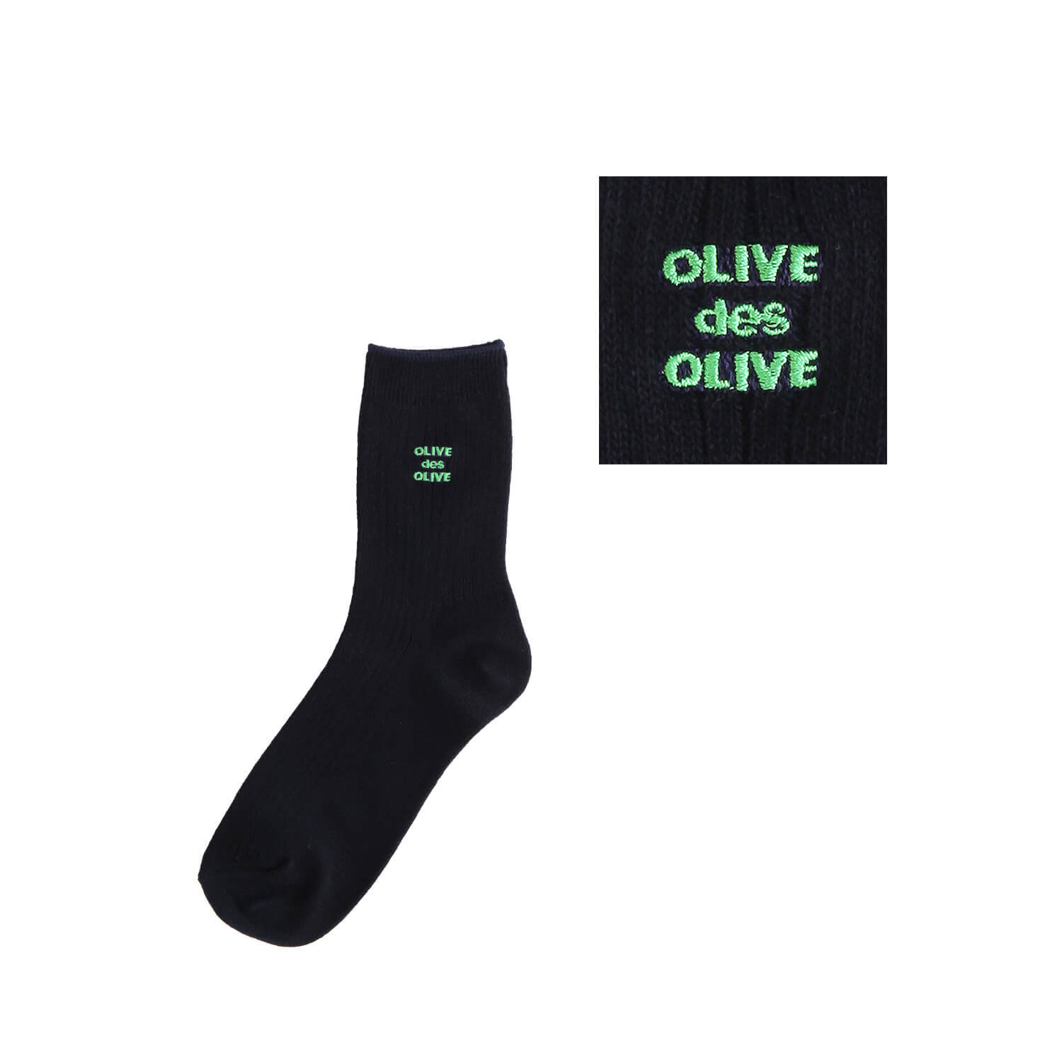 OLIVE des OLIVEのポップなロゴ刺繍入りのレギュラーソックス。刺繍カラー-45緑