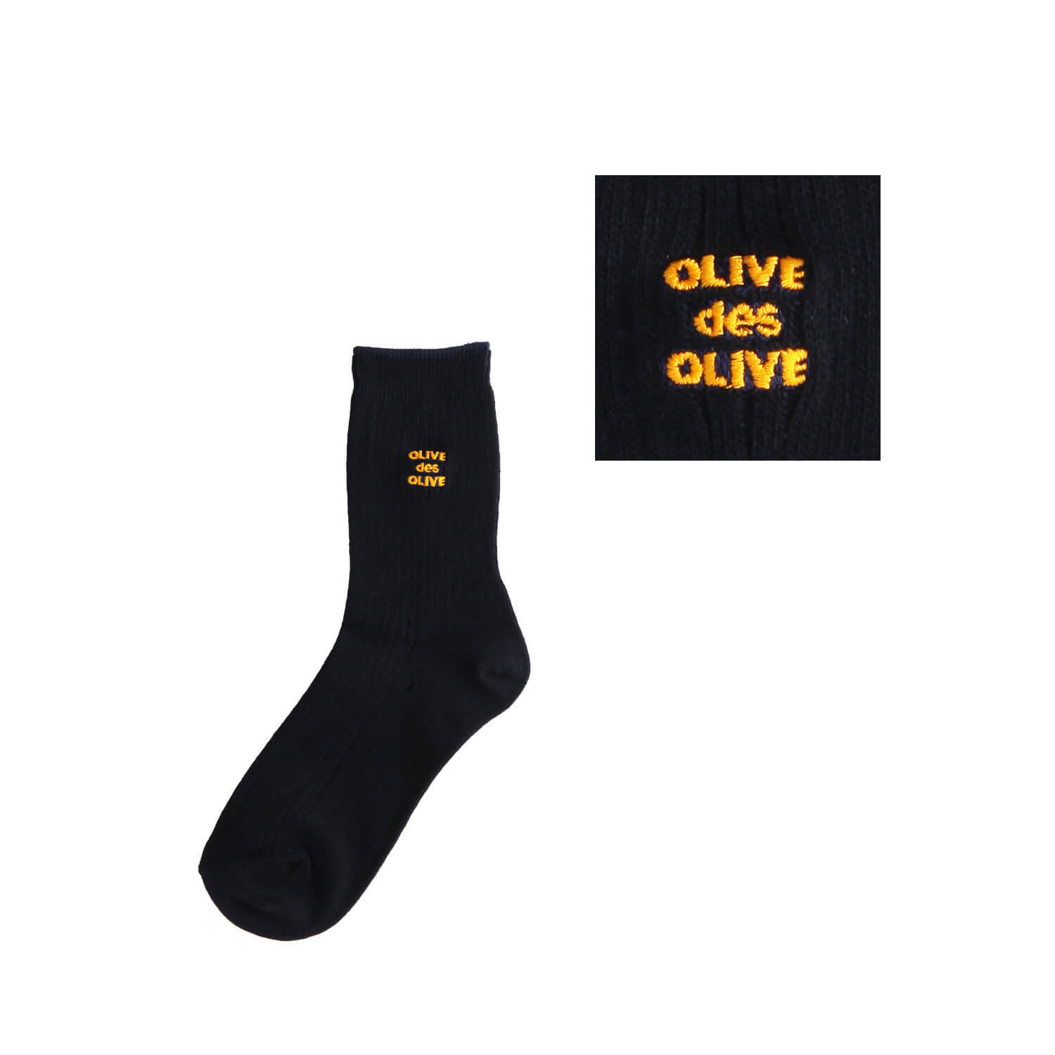 OLIVE des OLIVEのポップなロゴ刺繍入りのレギュラーソックス。刺繍カラー-59オレンジ