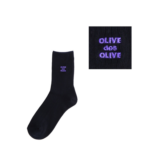 OLIVE des OLIVEのポップなロゴ刺繍入りのレギュラーソックス。刺繍カラー-65紫