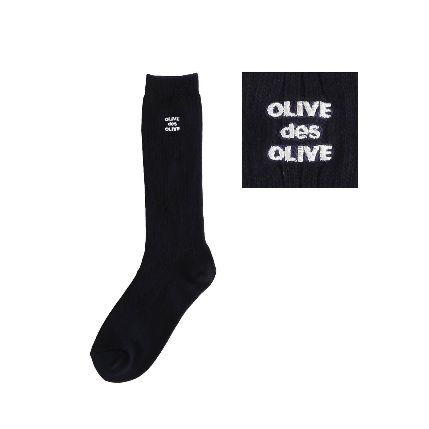OLIVE des OLIVEのポップなロゴ刺繍入りのレギュラーソックス。刺繍カラー-01白