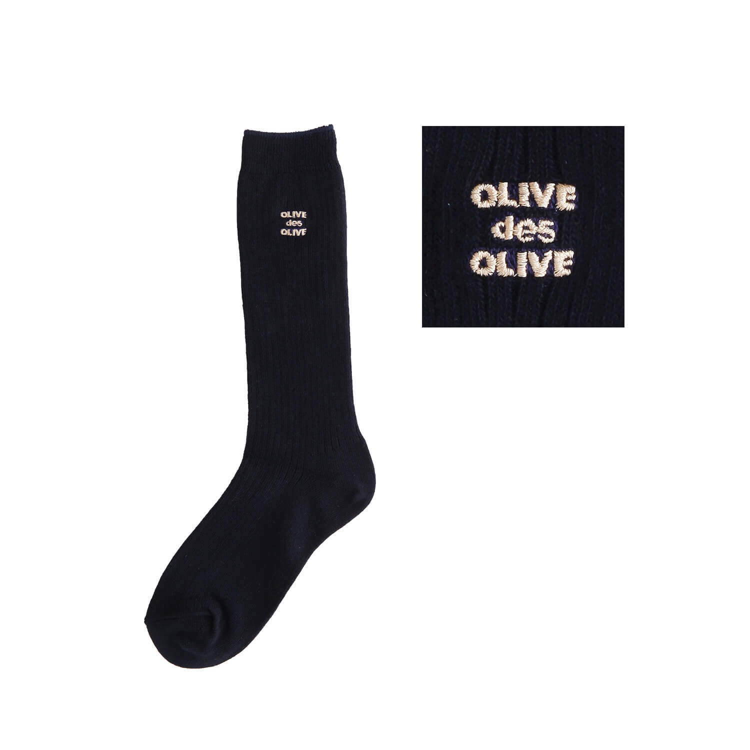 OLIVE des OLIVEのポップなロゴ刺繍入りのレギュラーソックス。刺繍カラー-28ベージュ