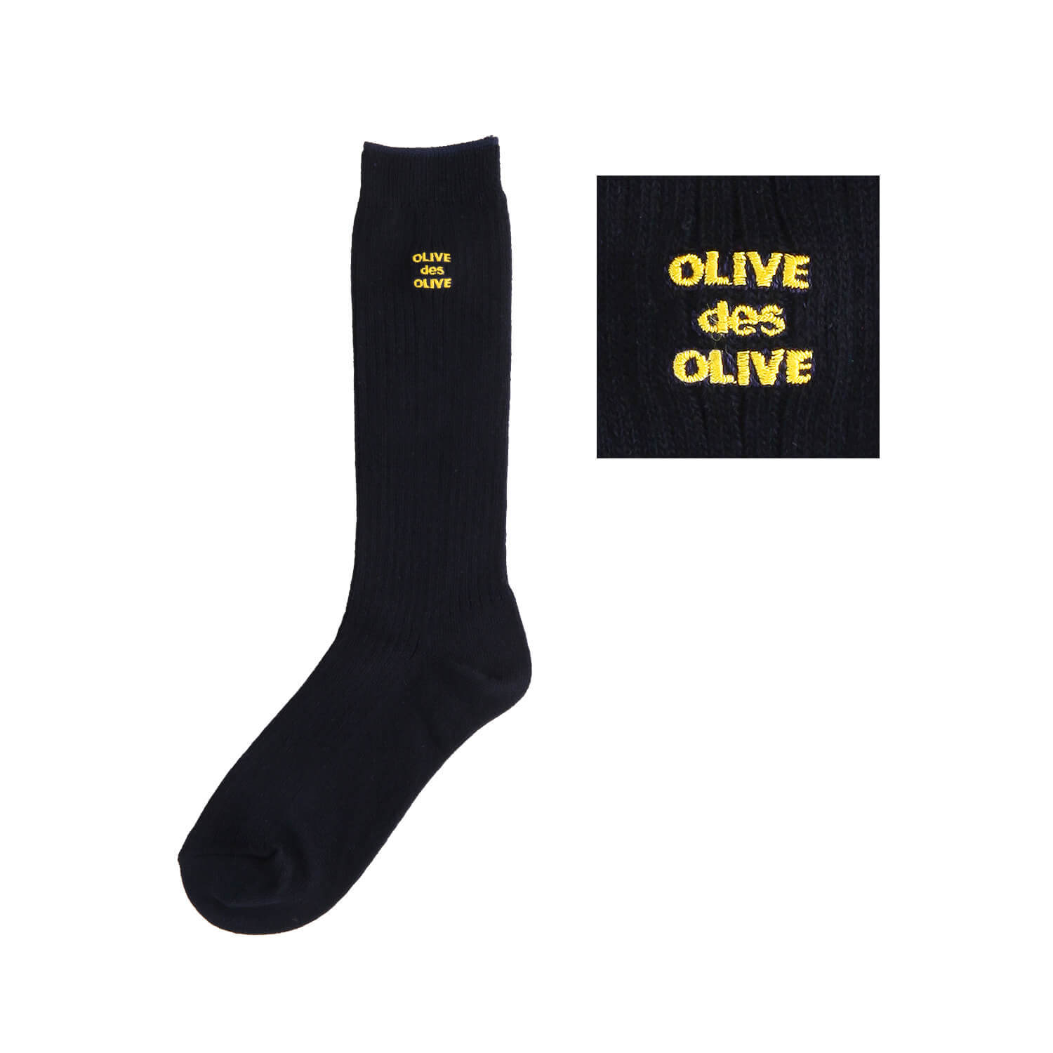 OLIVE des OLIVEのポップなロゴ刺繍入りのレギュラーソックス。刺繍カラー-35黄