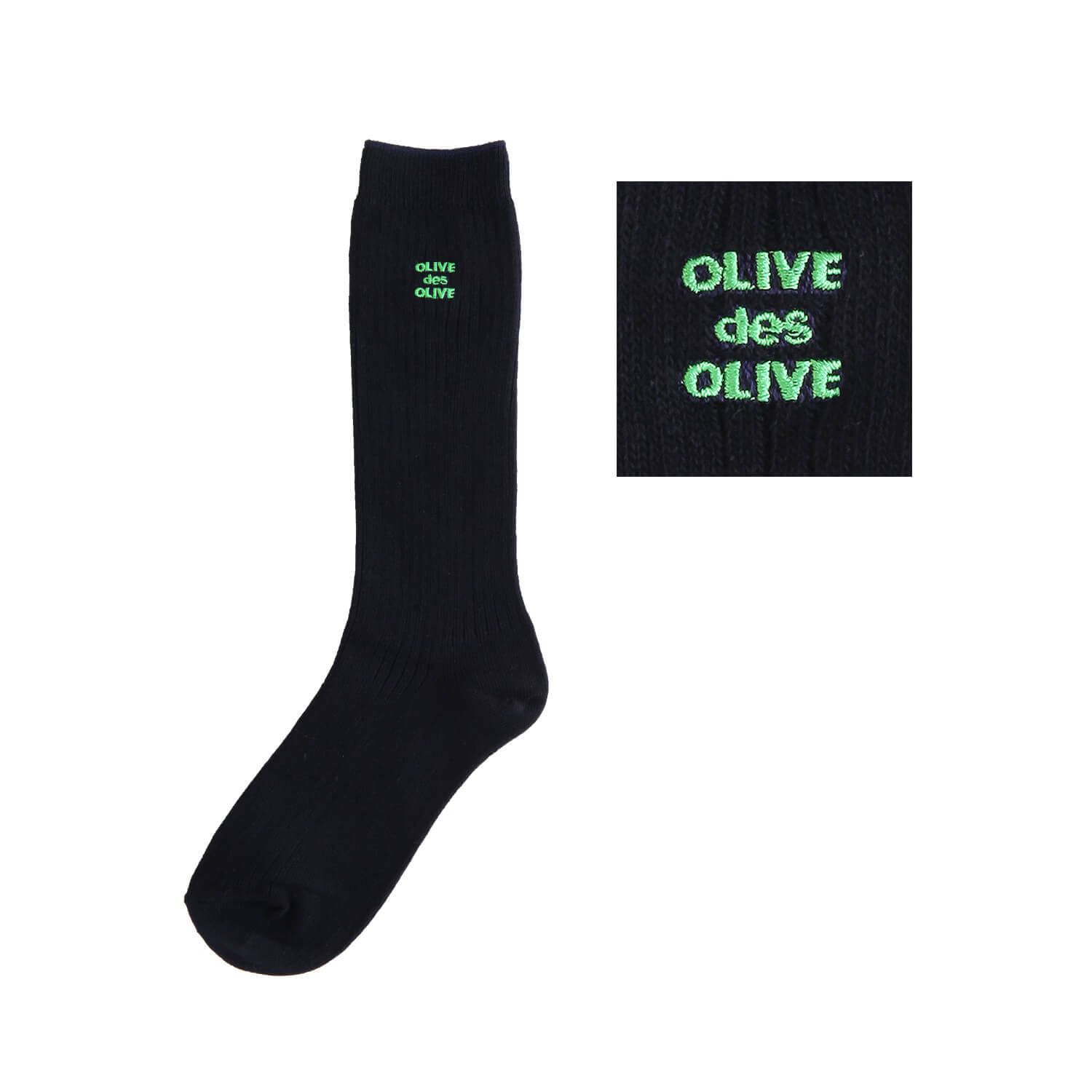 OLIVE des OLIVEのポップなロゴ刺繍入りのレギュラーソックス。刺繍カラー-45緑