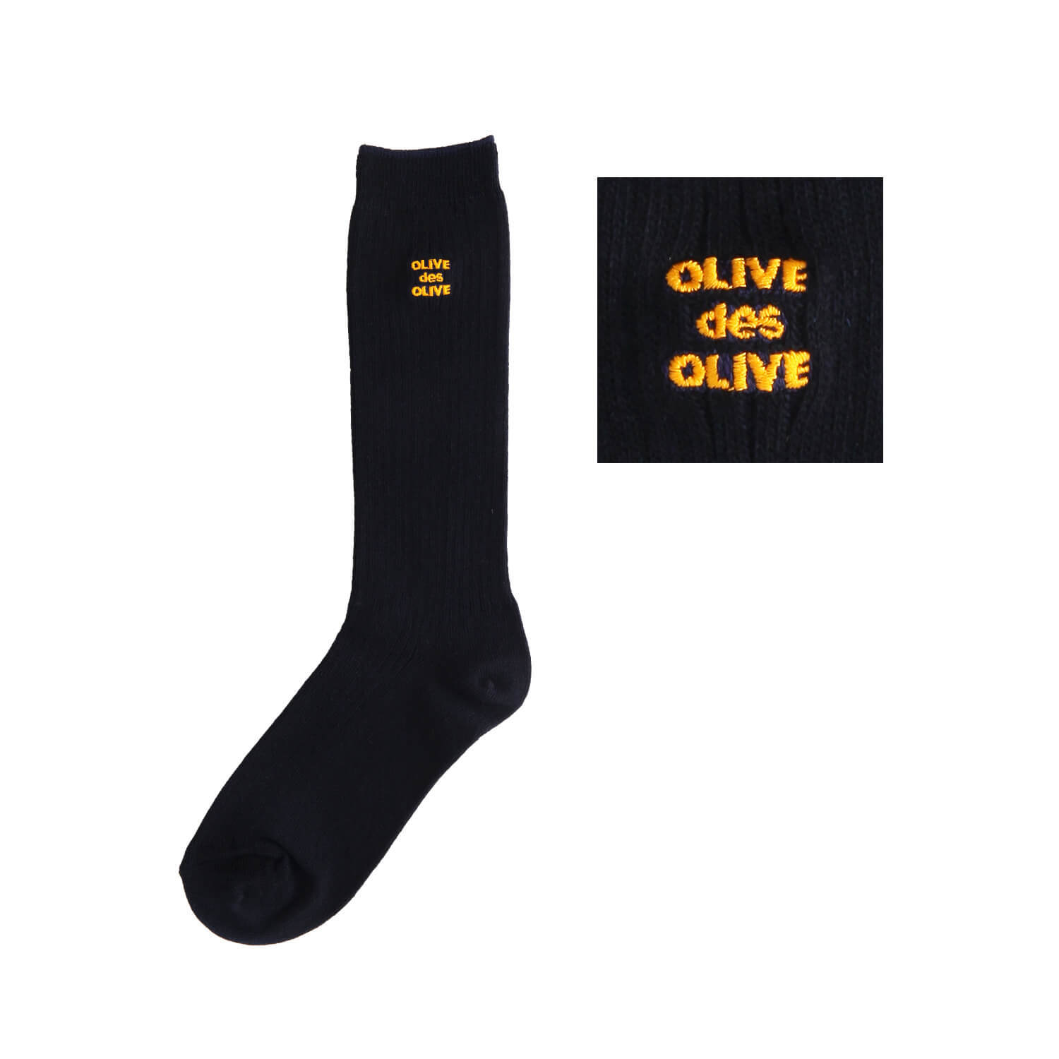OLIVE des OLIVEのポップなロゴ刺繍入りのレギュラーソックス。刺繍カラー-59オレンジ