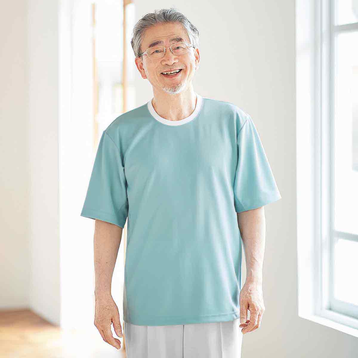 男女兼用 Ｔシャツ 高齢者ウエア パジャマ 夏用 腕が通しやすい吸汗速