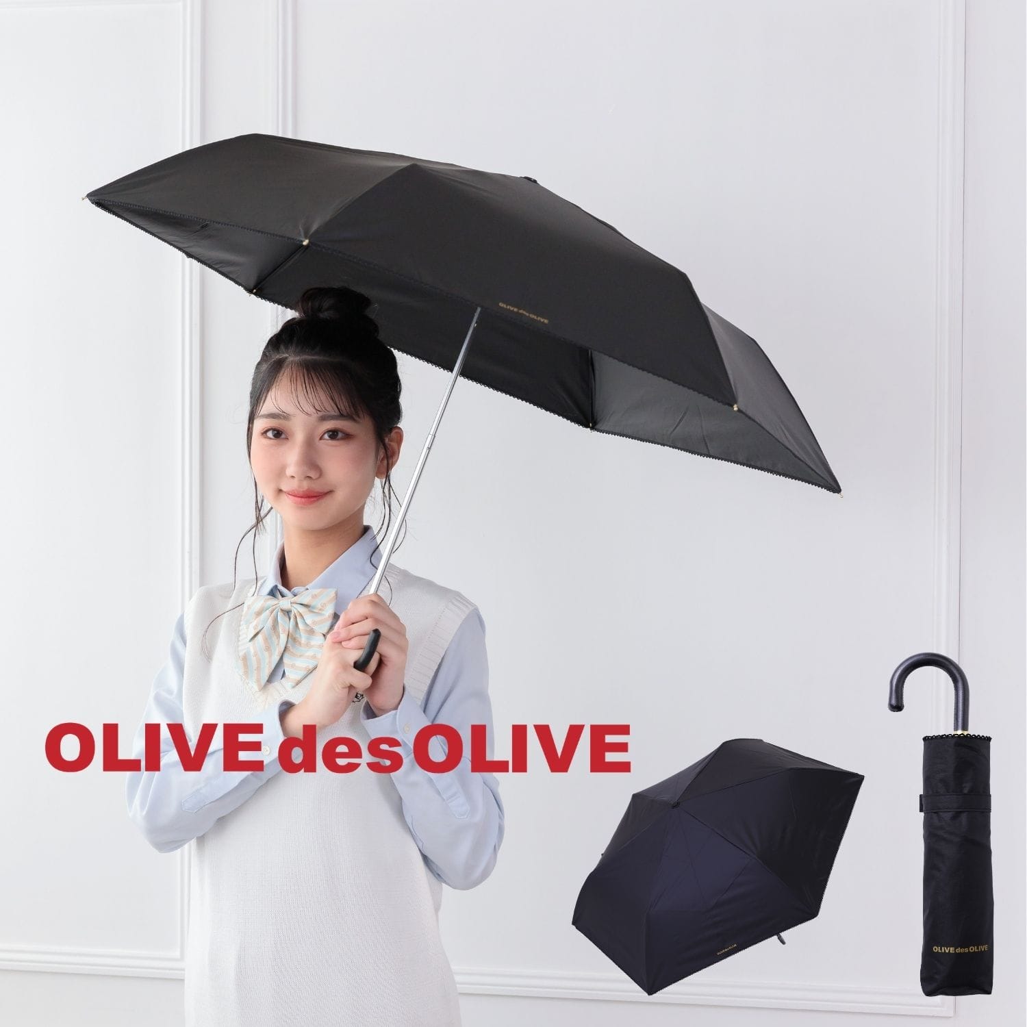 晴雨兼用日傘 折傘 ブラック オリーブデオリーブ