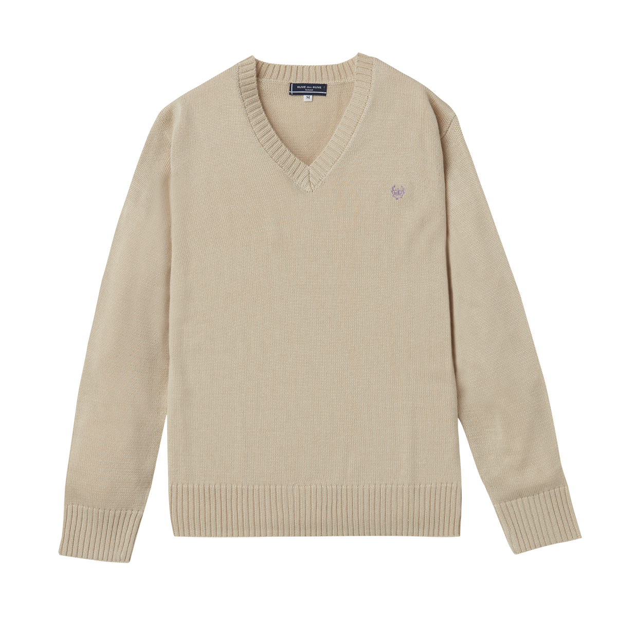 クラウン刺繍ウール混８Gセーター