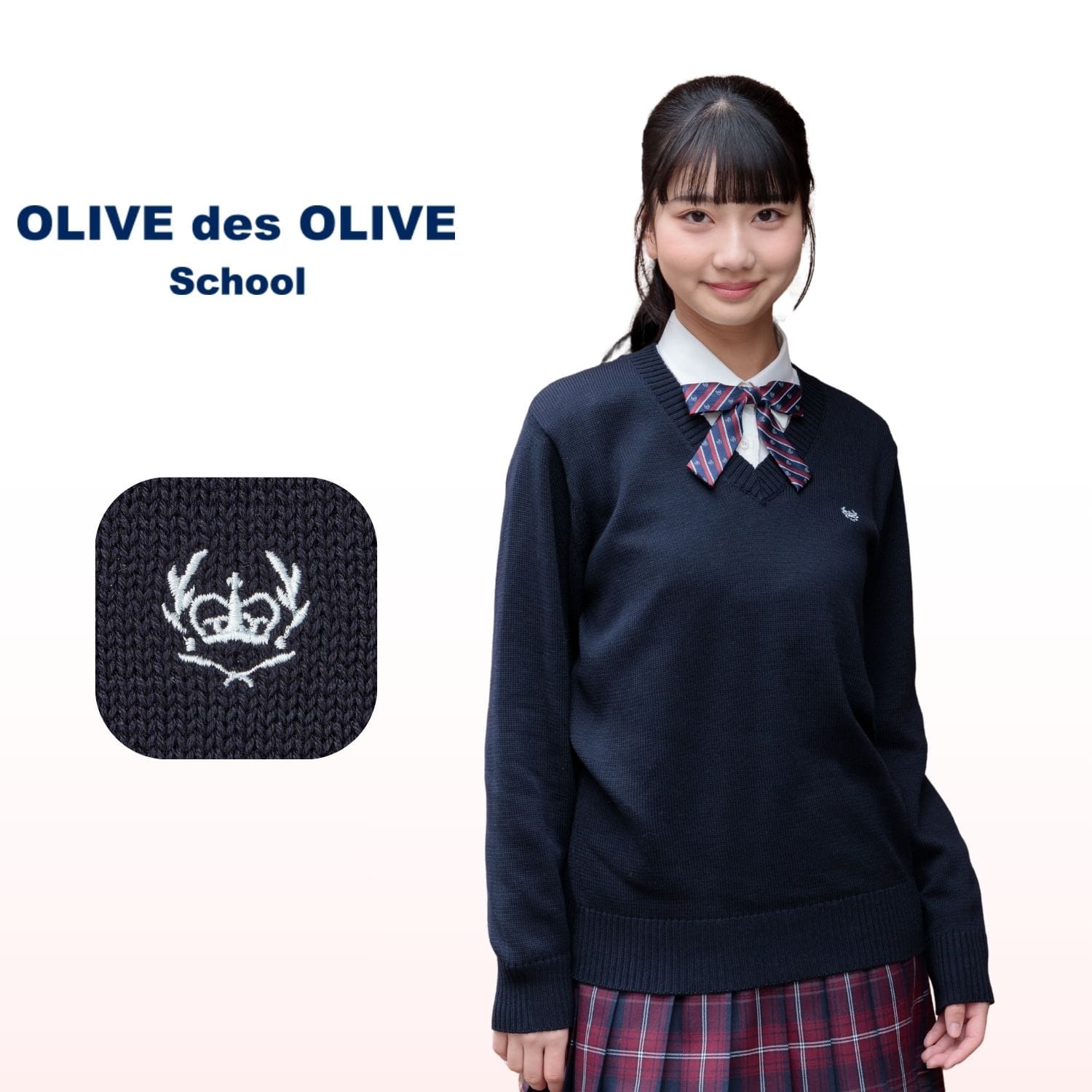 【９月発売予定】綿混 セーター クラウン刺繍 オリーブデオリーブスクール