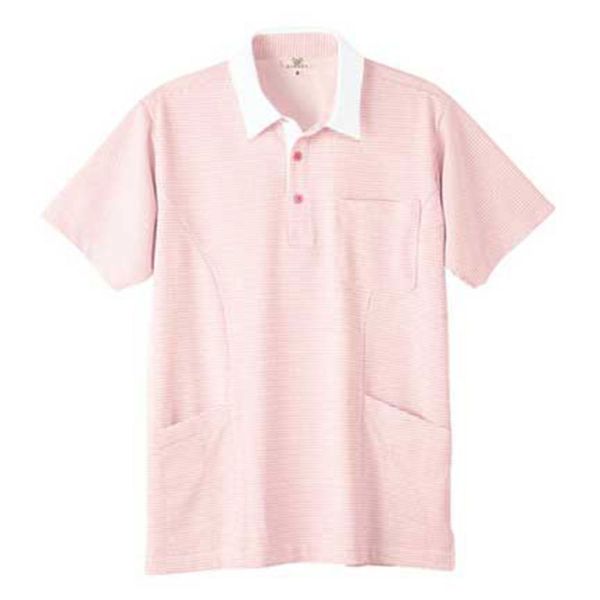 【男女兼用】ニットシャツ（介護士向け）吸汗速乾軽量UVカット素材・腰ポケット付き・ドット柄